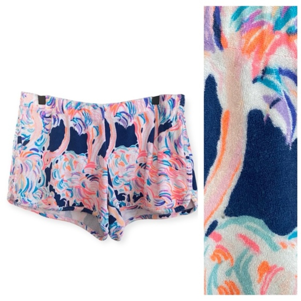 Lilly Pulitzer Colorful Flamingo Print Terrycloth Short Medium